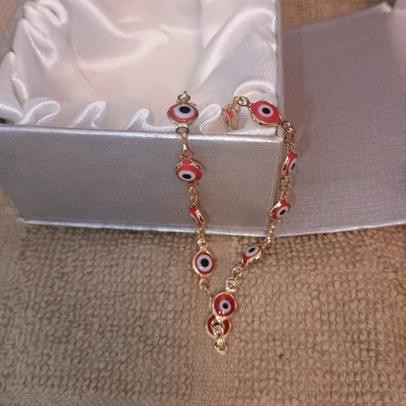 Women's Gold Red And Blue Tiger Eye Ankle Bracelet. New - Picture 5 of 13